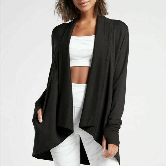 Athleta Pranayama Restore Wrap Cardigan Nirvana Modal in Black Size Small - Picture 2 of 11